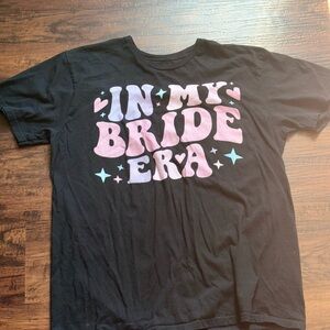 Black Graphic T-Shirt with Pink and Blue Text